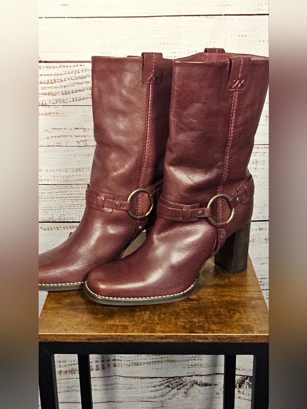 Free People Hayden Harness Leather Boots Size 9 Oxblood Wine Bordeaux